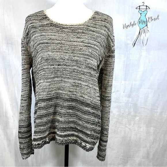 Paper Crane ivory and gray knit and open weave sweater size large - Picture 1 of 7